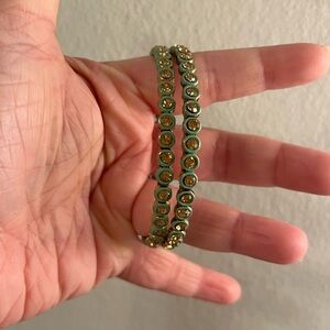 Gold and Mint Green Crystal Bangle Bracelet